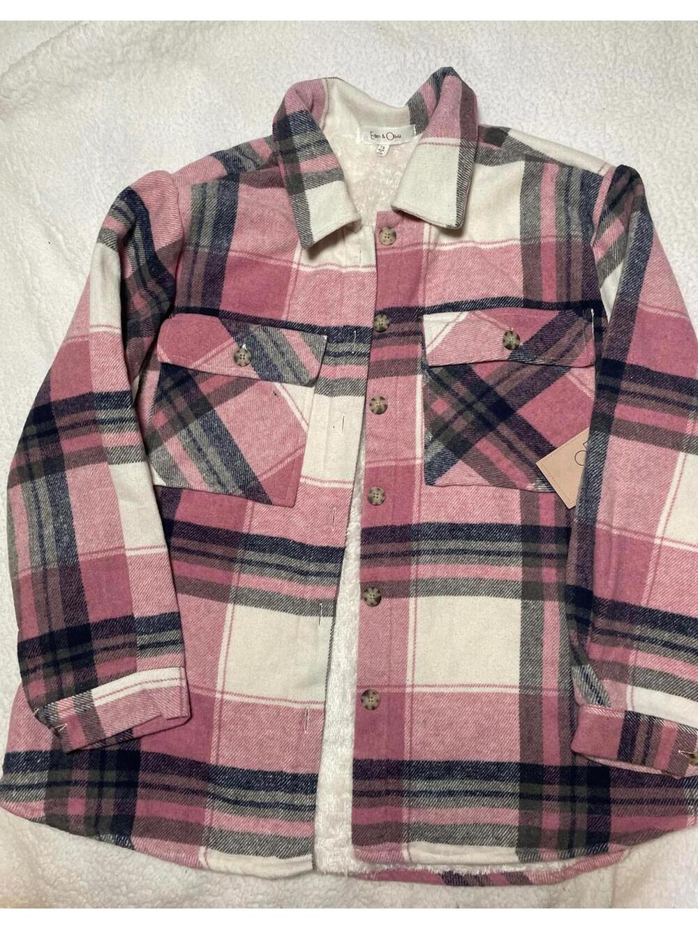 Eden & Olivia Pink Plaid Jacket Size 1X w/Faux Fur Lining NWT Chest 48